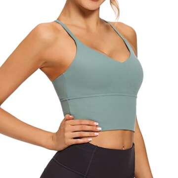 VIBOJOY Longline Strappy Padded Sports Bras Workout Running Tank Crop Tops Yoga Gym Fitness Activewe...