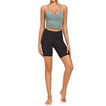 VIBOJOY Longline Strappy Padded Sports Bras Workout Running Tank Crop Tops Yoga Gym Fitness Activewear for Women(Green,Medium)