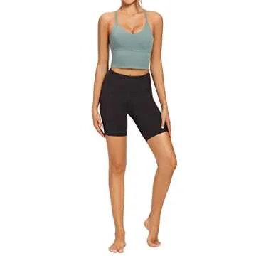 VIBOJOY Longline Strappy Padded Sports Bras Workout Running Tank Crop Tops Yoga Gym Fitness Activewear for Women(Green,Medium)