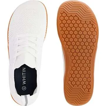 WHITIN Women's Minimalist Barefoot Low Zero Drop Shoes Female Sneakers Width Ladies Size 7 Wide Toe Box Trail Running Cross Tennis White/Gum 38