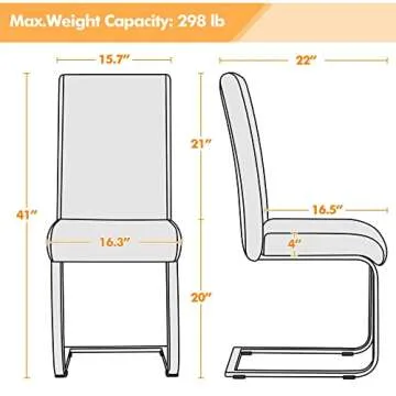 Yaheetech Set of 2 Dining Chairs Modern Kitchen Chairs High Back Faux Leather Dining Room Chairs Upholstered Armless Side Chairs with Metal Legs Home Kitchen Furniture, White
