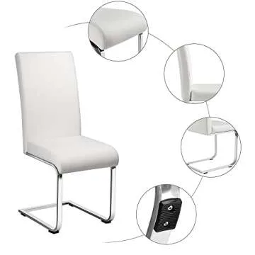 Yaheetech Set of 2 Dining Chairs Modern Kitchen Chairs High Back Faux Leather Dining Room Chairs Upholstered Armless Side Chairs with Metal Legs Home Kitchen Furniture, White