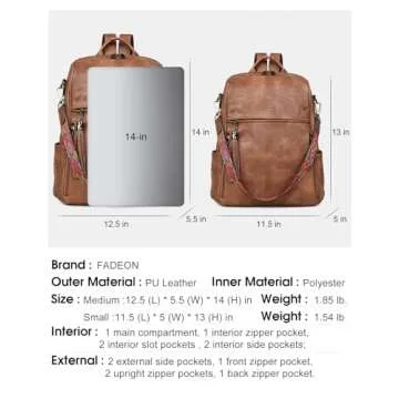 FADEON Stylish Leather Backpack Purse for Women
