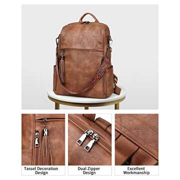 FADEON Stylish Leather Backpack Purse for Women