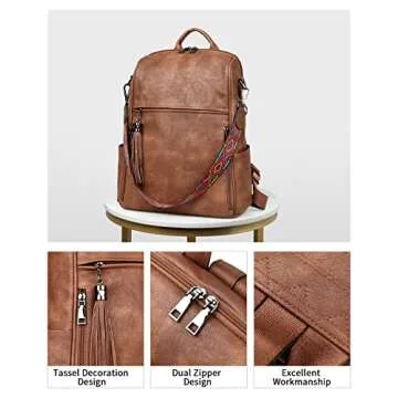 FADEON Stylish Leather Backpack Purse for Women