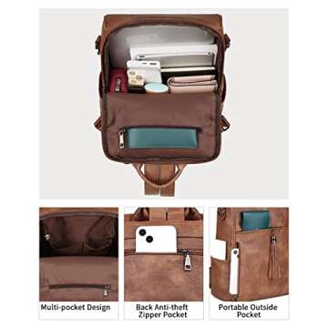 FADEON Stylish Leather Backpack Purse for Women