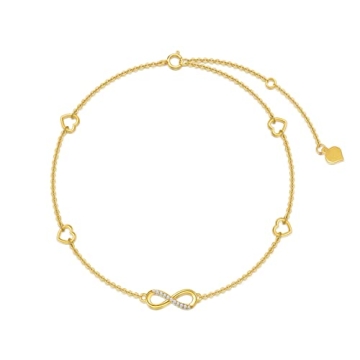 14K Gold Infinity Heart Anklet - Elegant Adjustable Anklet for Her, Gift-Ready!