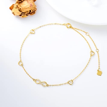 Gold Infinity Heart Anklet for Women - 14K Adjustable Jewelry