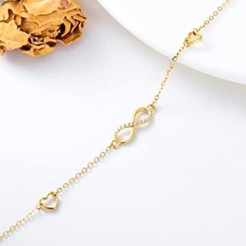 Gold Infinity Heart Anklet for Women - 14K Adjustable Jewelry