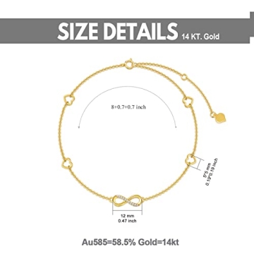 Gold Infinity Heart Anklet for Women - 14K Adjustable Jewelry