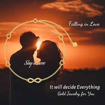 Gold Infinity Heart Anklet for Women - 14K Adjustable Jewelry