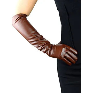 Edith Qi Women’s Long Evening Dress Faux Leather Elbow Length Party Gloves