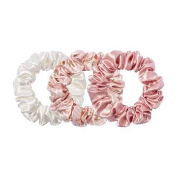 Slip Silk Scrunchies - Petal - 100% 22 Momme Mulberry Silk, Large Hair-Friendly Elastic Set for Wome...