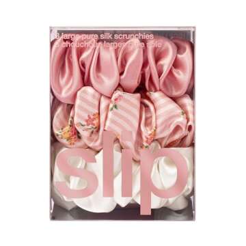Slip Silk Scrunchies - Petal - 100% 22 Momme Mulberry Silk, Large Hair-Friendly Elastic Set for Women (3 Luxurious Scrunchies)