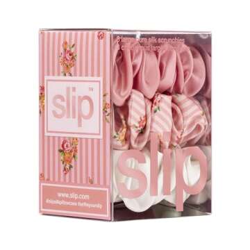 Slip Silk Scrunchies - Petal - 100% 22 Momme Mulberry Silk, Large Hair-Friendly Elastic Set for Women (3 Luxurious Scrunchies)