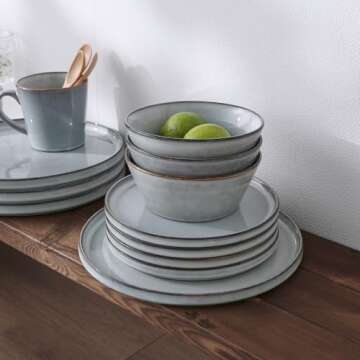 Famiware Annecy Plates and Bowls Sets, Stoneware Dinnerware Sets for 4, 12 Pieces Dish Set with Lipp...