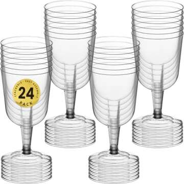 DecorRack 24 Wine Glasses, 6 Oz -BPA Free- Plastic Party Wine Cups, Perfect for Outdoor Parties, Weddings, Picnics, Stackable, Reusable, Disposable Stemmed Wine Cups (Pack of 24)