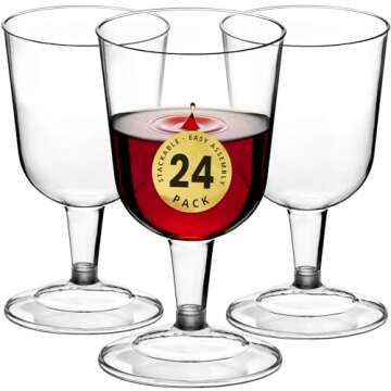 DecorRack 24 Wine Glasses, 6 Oz -BPA Free- Plastic Party Wine Cups, Perfect for Outdoor Parties, Weddings, Picnics, Stackable, Reusable, Disposable Stemmed Wine Cups (Pack of 24)