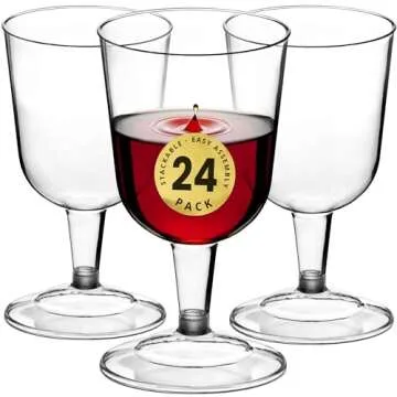 DecorRack 24 Wine Glasses, 6 Oz -BPA Free- Plastic Party Wine Cups, Perfect for Outdoor Parties, Weddings, Picnics, Stackable, Reusable, Disposable Stemmed Wine Cups (Pack of 24)