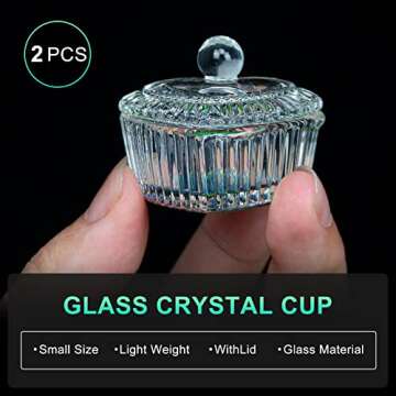 AORAEM 2PCS Nails Tips Art Dappen Dish with Lid Acrylic Liquid Powder Dappen Monomer Dish Glass Crystal Cup Glassware Tools for Professional Use and Home Use