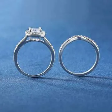 MDFUN 18K White Gold Plated Cubic Zirconia Two-In-One Halo Wedding Engagement Promise Eternity Ring for Women Size 4.5
