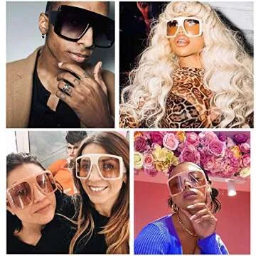 VANLINKER Oversized Square Sunglasses Big Flat Top baddie Shades 2 Pack Black+Beige