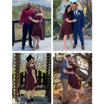 Sarin Mathews Women Off The Shoulder Short Sleeve High Low Cocktail Skater Dress Burgundy S