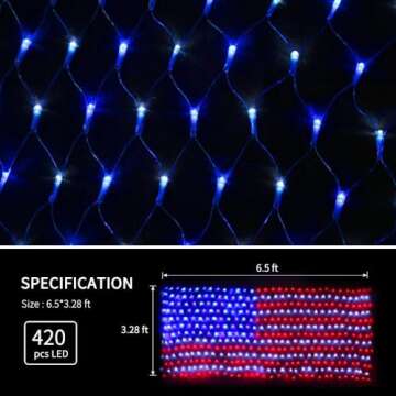 YULIANG LED American Flag Lights,6.5ft*3.2ft Waterproof Led Flag Net Light Outdoor for 4th of July D...