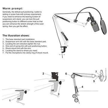 Neewer Desktop Microphone Suspension Boom Scissor Arm Stand with Microphone Clip Holder, Table Mounting Clamp and Pop Filter Windscreen Mask Shield Kit for Studio Broadcasting,Singing,Recording(White)
