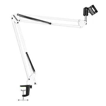 Neewer Desktop Microphone Suspension Boom Scissor Arm Stand with Microphone Clip Holder, Table Mounting Clamp and Pop Filter Windscreen Mask Shield Kit for Studio Broadcasting,Singing,Recording(White)