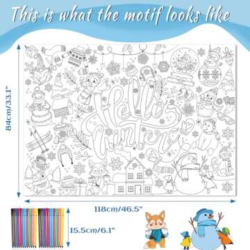 HOWAF Winter Snowflake Giant Coloring Poster with 24 (12 Colors) Paint Pens, Hello Winter Scenes Lar...