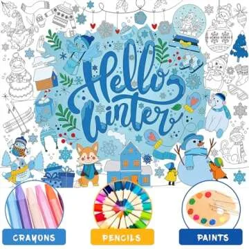 HOWAF Winter Snowflake Giant Coloring Poster with 24 (12 Colors) Paint Pens, Hello Winter Scenes Large Coloring Tablecloth Snowflake Huge Table Cover for Kids Classroom Home Holiday Party Favor