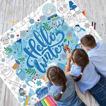 HOWAF Winter Snowflake Giant Coloring Poster with 24 (12 Colors) Paint Pens, Hello Winter Scenes Large Coloring Tablecloth Snowflake Huge Table Cover for Kids Classroom Home Holiday Party Favor