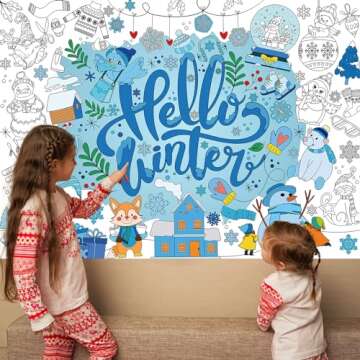 HOWAF Winter Snowflake Giant Coloring Poster with 24 (12 Colors) Paint Pens, Hello Winter Scenes Large Coloring Tablecloth Snowflake Huge Table Cover for Kids Classroom Home Holiday Party Favor