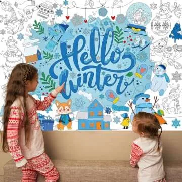 HOWAF Winter Snowflake Giant Coloring Poster with 24 (12 Colors) Paint Pens, Hello Winter Scenes Large Coloring Tablecloth Snowflake Huge Table Cover for Kids Classroom Home Holiday Party Favor