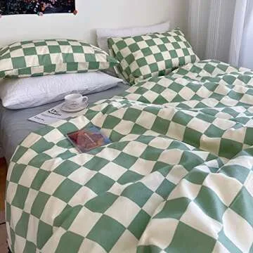 Wellboo Green Plaid Comforter Set for King Size Beds