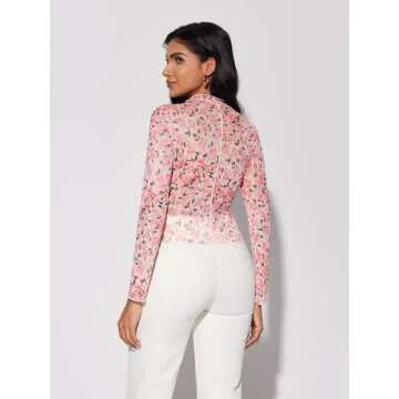 Floral Mesh Long Sleeve Top for Stylish Women 2025