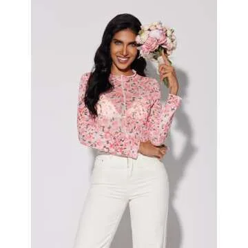 Floral Mesh Long Sleeve Top for Stylish Women 2025