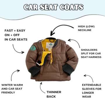 Buckle Me Baby Coats - Safer Car Seat Toddler Kids Warm Winter Jacket/Quick Close Winter Coat - Snickerdoodle Brown - Size 12 Months- As Seen On Shark Tank
