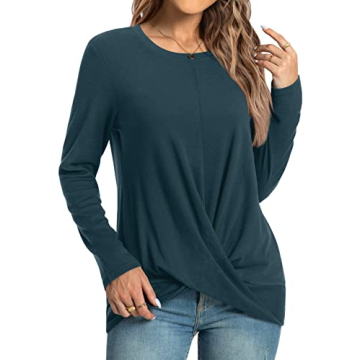 HOTGIFT Women's Long Sleeve Tunic Tee - Grey Blue