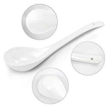 Kslong Pure White Ceramic Soup Ladle Spoon Bone China Big Ladle Spoons Deep Porcelain Spoons Flatware Asian Soup Tureen Spoons 9.4" x 3" Scoops for household purposes