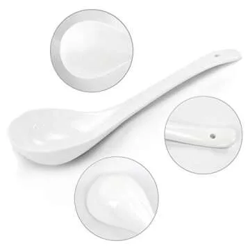 Kslong Pure White Ceramic Soup Ladle Spoon Bone China Big Ladle Spoons Deep Porcelain Spoons Flatware Asian Soup Tureen Spoons 9.4" x 3" Scoops for household purposes
