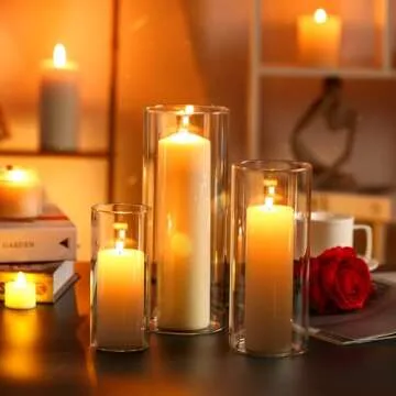 PHOSPHOR Hurricane Candle HoldersFor Pillar Candle Clear Glass Cylinder Centerpieces Vases Table Decoration Centerpiece Floral Room Decor Clear Seeded Bubbles Living Dining Kitchen 3 Pieces