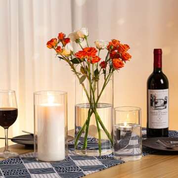 PHOSPHOR Hurricane Candle HoldersFor Pillar Candle Clear Glass Cylinder Centerpieces Vases Table Decoration Centerpiece Floral Room Decor Clear Seeded Bubbles Living Dining Kitchen 3 Pieces