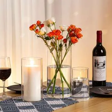 PHOSPHOR Hurricane Candle HoldersFor Pillar Candle Clear Glass Cylinder Centerpieces Vases Table Decoration Centerpiece Floral Room Decor Clear Seeded Bubbles Living Dining Kitchen 3 Pieces