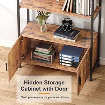 Jehiatek Arched Bookshelf, Bookcase with Doors Storage, 71 Inches Tall Industrial Book Shelf with Sturdy Metal Frame, E1 Quality Boards, Freestanding Display Shelving Unit, Rustic Brown