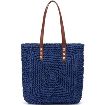 Kiss Sea Straw Beach Bag Womens Tote Bag Travel Beach Bag Rattan Wicker Purses Straw Beach Bags for ...