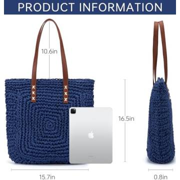 Kiss Sea Straw Beach Bag Womens Tote Bag Travel Beach Bag Rattan Wicker Purses Straw Beach Bags for Women Packable Beach Bag Woven Rattan Bag Cute Bags for Women Straw Bags Womens Purses and Handbags