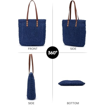 Kiss Sea Straw Beach Bag Womens Tote Bag Travel Beach Bag Rattan Wicker Purses Straw Beach Bags for Women Packable Beach Bag Woven Rattan Bag Cute Bags for Women Straw Bags Womens Purses and Handbags