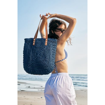 Kiss Sea Straw Beach Bag Womens Tote Bag Travel Beach Bag Rattan Wicker Purses Straw Beach Bags for Women Packable Beach Bag Woven Rattan Bag Cute Bags for Women Straw Bags Womens Purses and Handbags